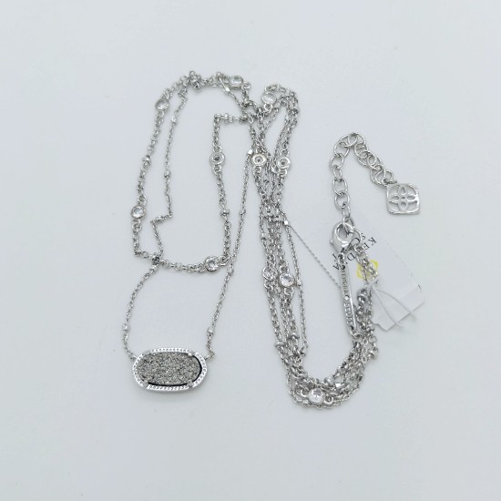 Kendra Scott Elisa Silver Crystal Multi Strand Pendant Necklace Platinum Drusy