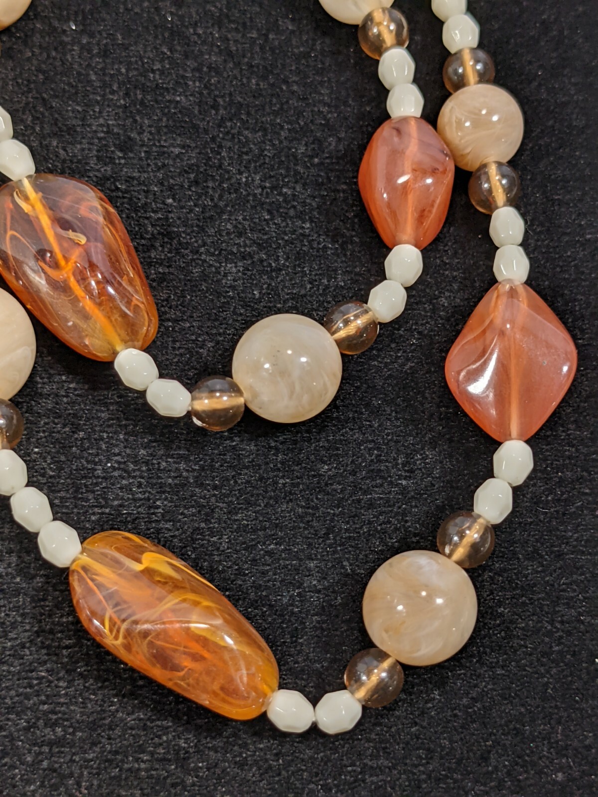 Brown Cream Acrylic Bead Long Necklace 15284