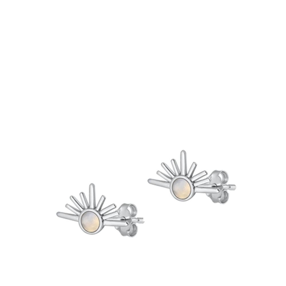 Sterling Silver High Polished Sunrise Sunset Moonstone Stud Earrings .925 New