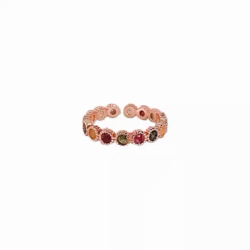 Adjustable Open Ring Rose Gold Plated Multicolor Crystal Band Ring Stackable 001