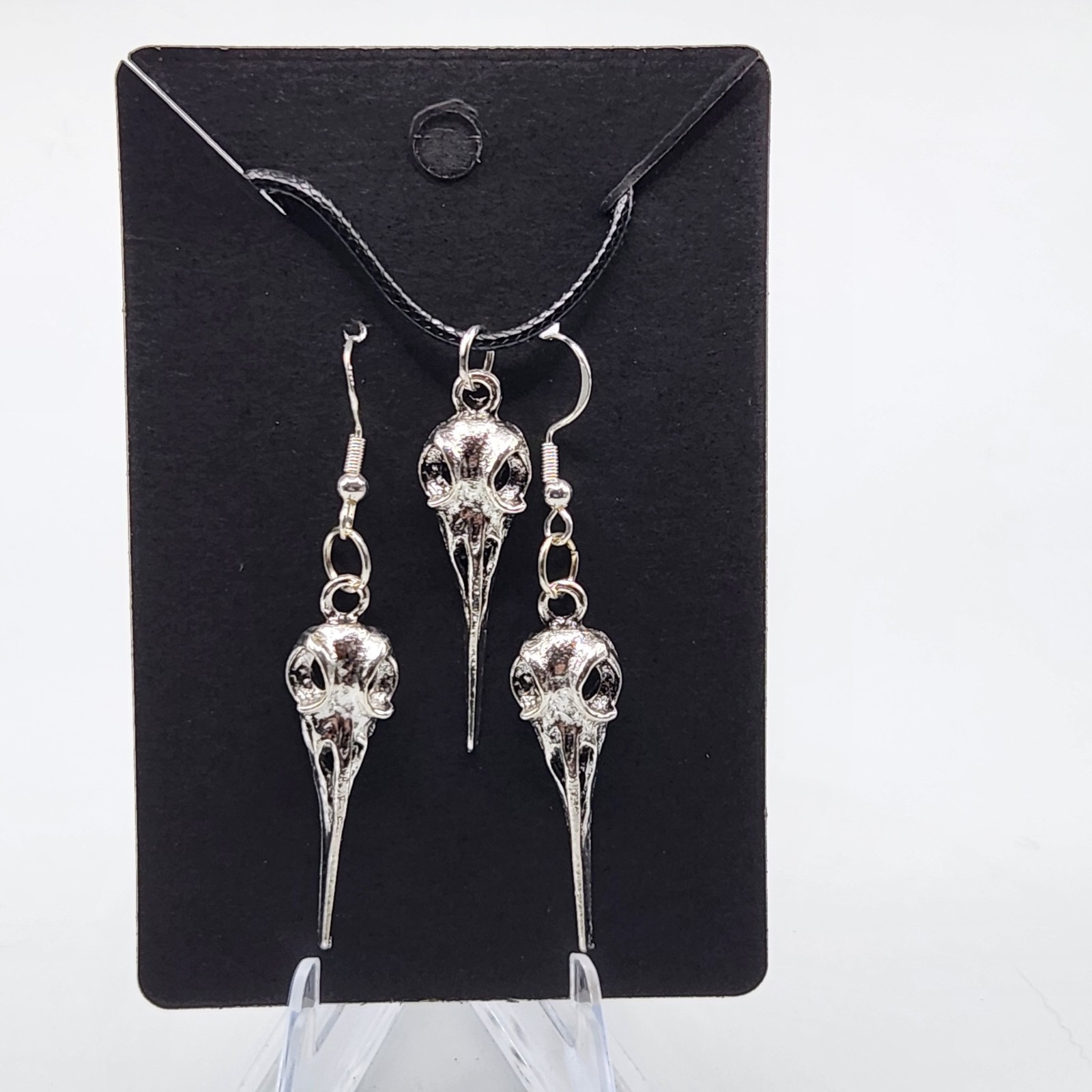 Gothic Bird Skull Necklace & Earring Set – Stainless Steel Alloy Jewelry