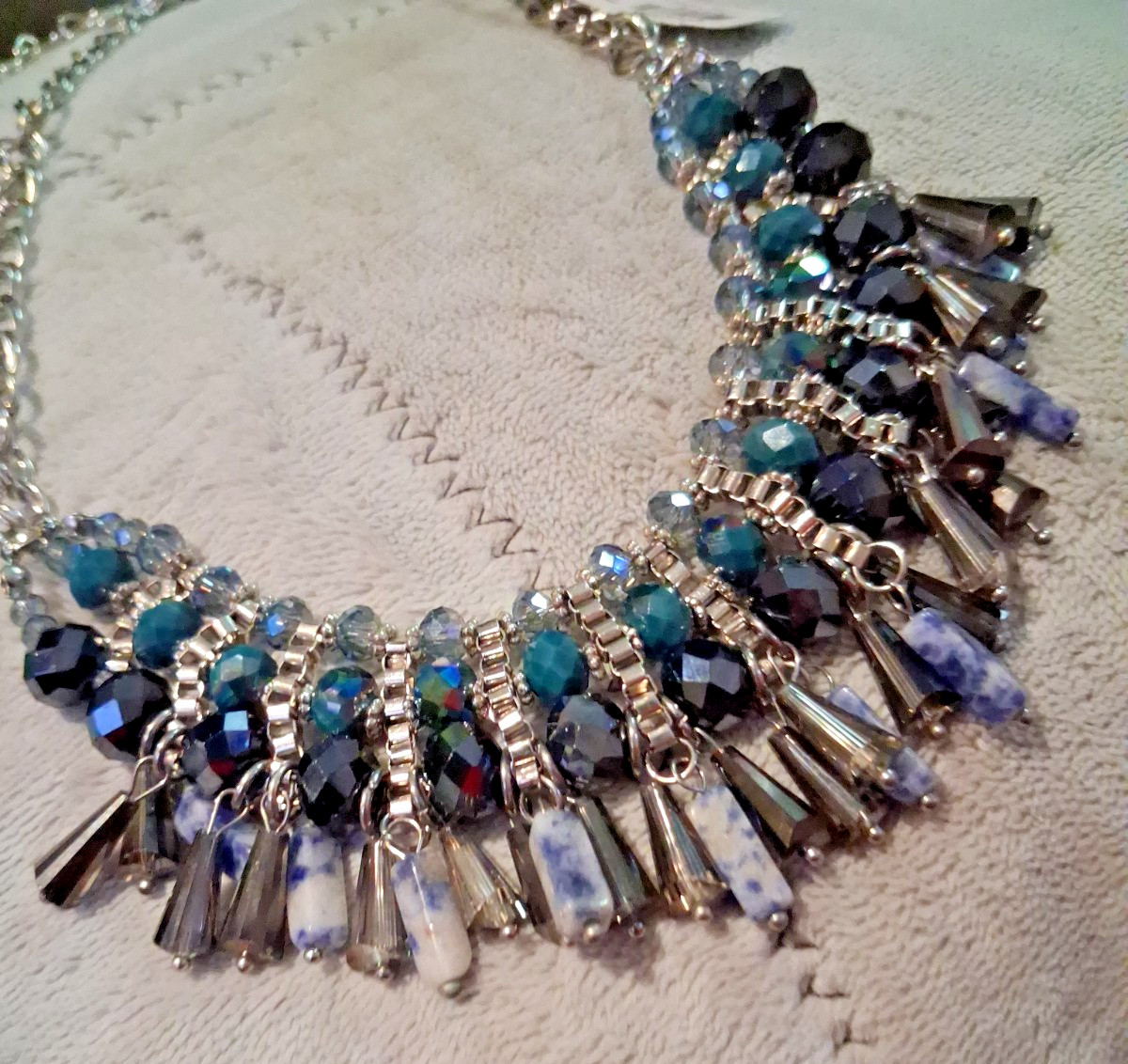 NWT NY & Co C 1946 Blue Statement Necklace Set Fringe Bib Teardrop Bead Lot 2pc