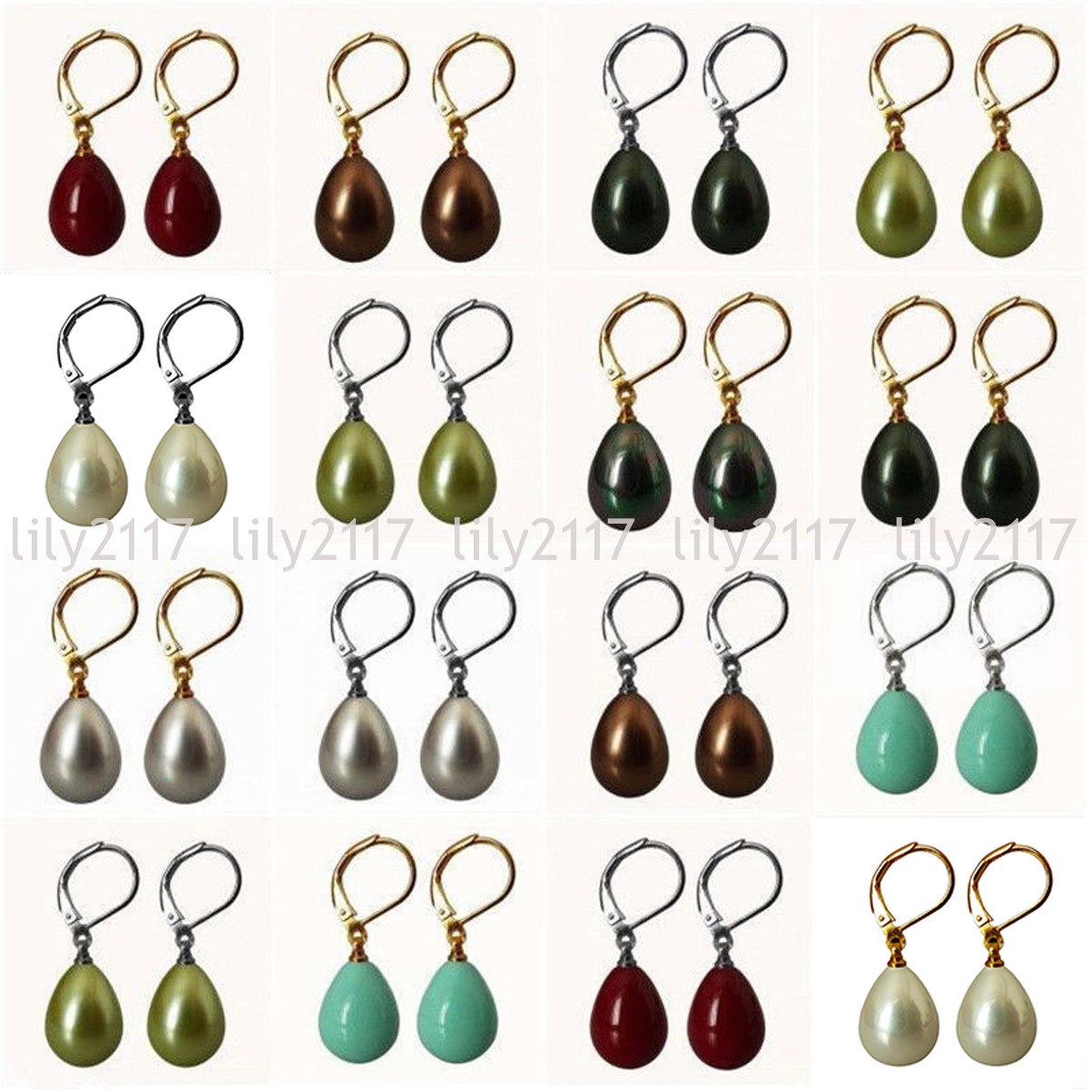 Pretty 12x16mm Real South Sea Shell Pearl Teardrop Leverback Dangle Earrings AAA