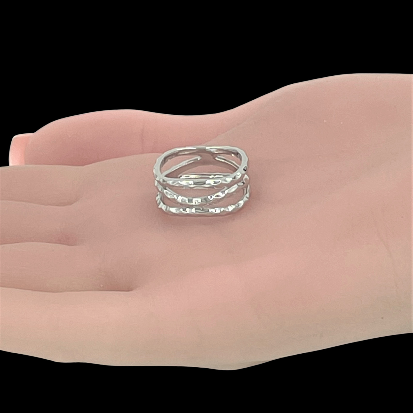 Crisscross Three Strand Hammered Ring Size 7 Solid 925 Sterling Silver