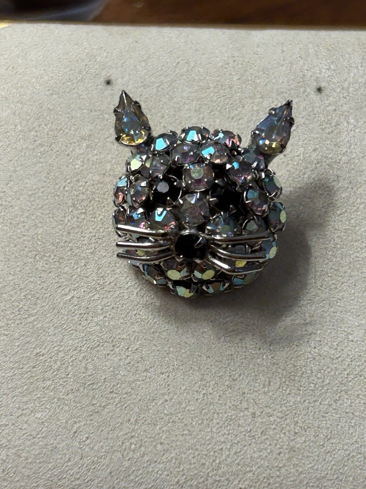 Vintage Warner signed Cat Face Rhinestone Cluster Brooch