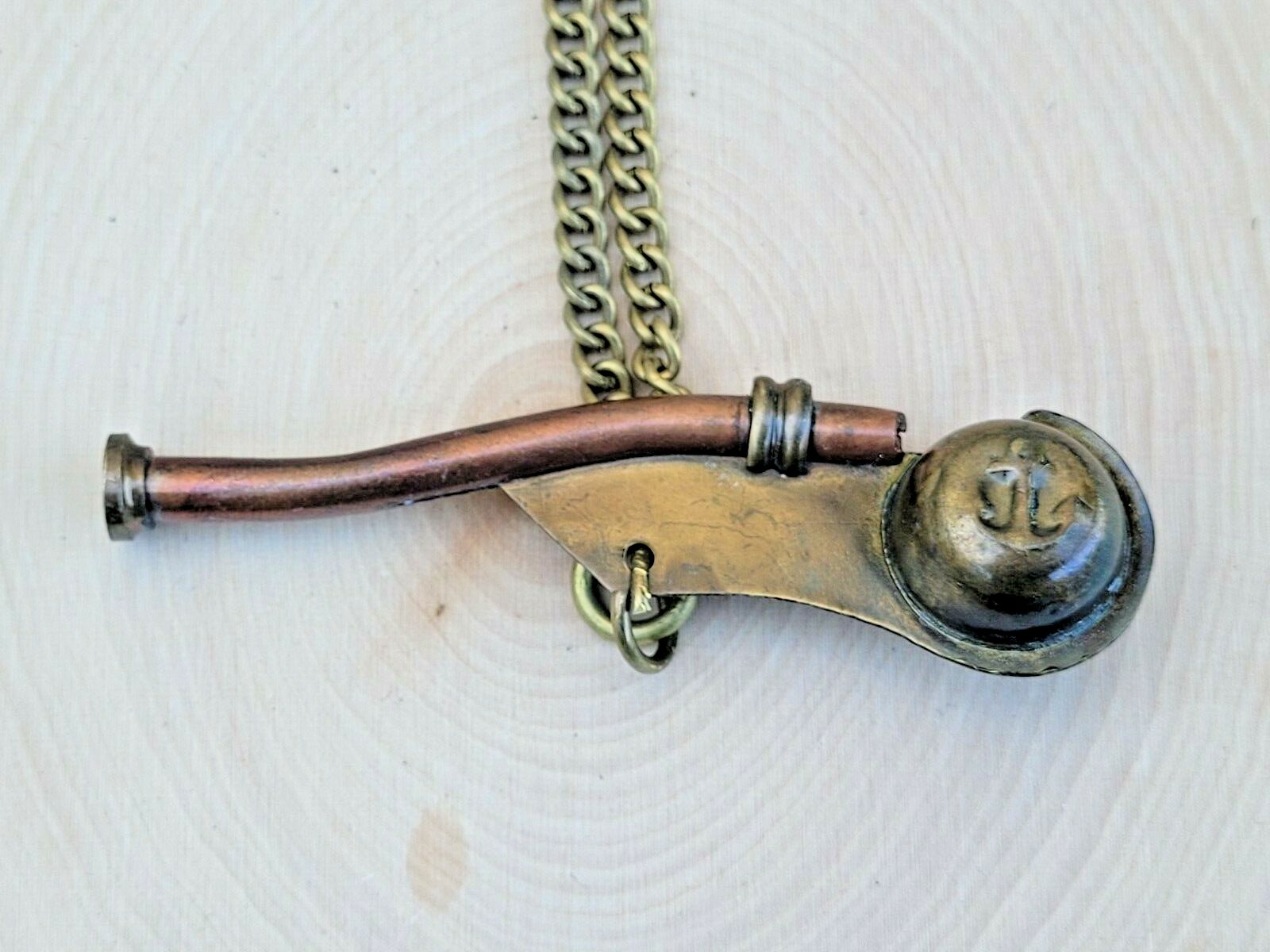 Brass Nautical Pendant Vintage Style Solid Brass Necklace Bosuns Whistle