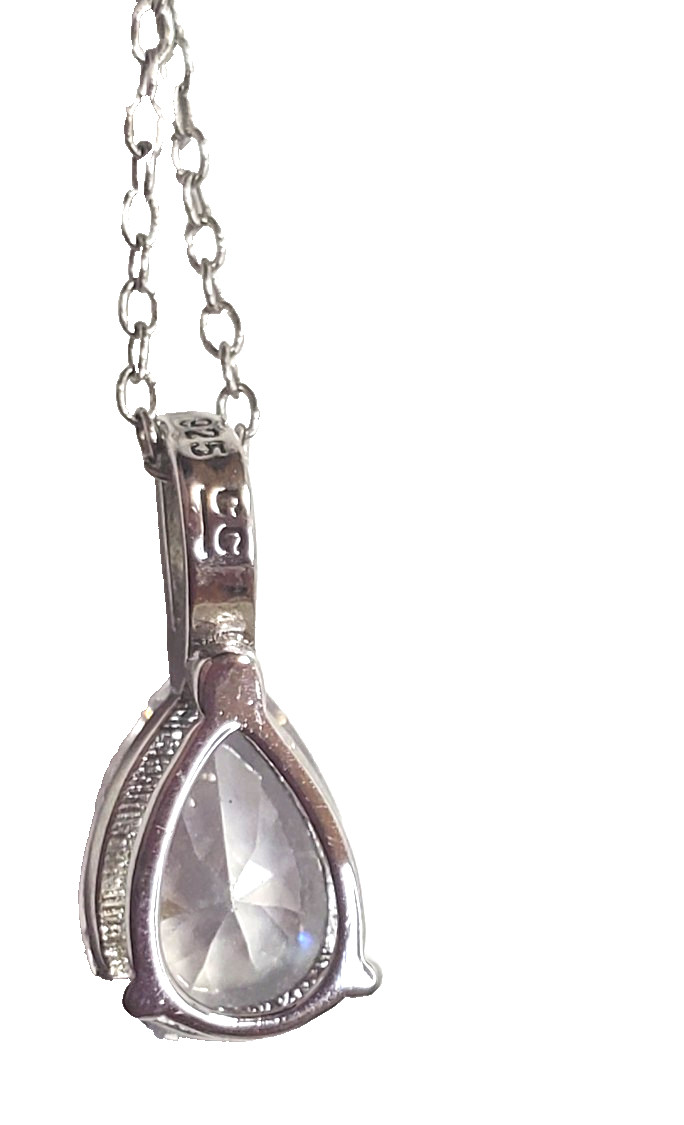 Crislu Sterling Silver Platinum Plated Necklace Cubic Zirconia Teardrop 19 Inch