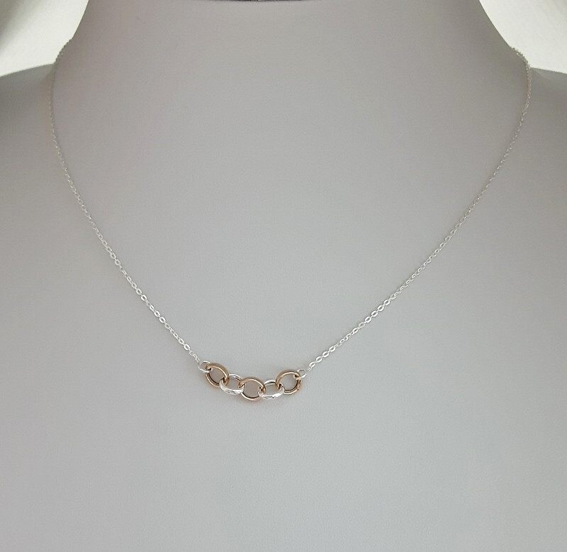 Rose Gold & 925 Sterling Silver 5 Interlocking Rings Necklace – 45cm + 5cm Ext