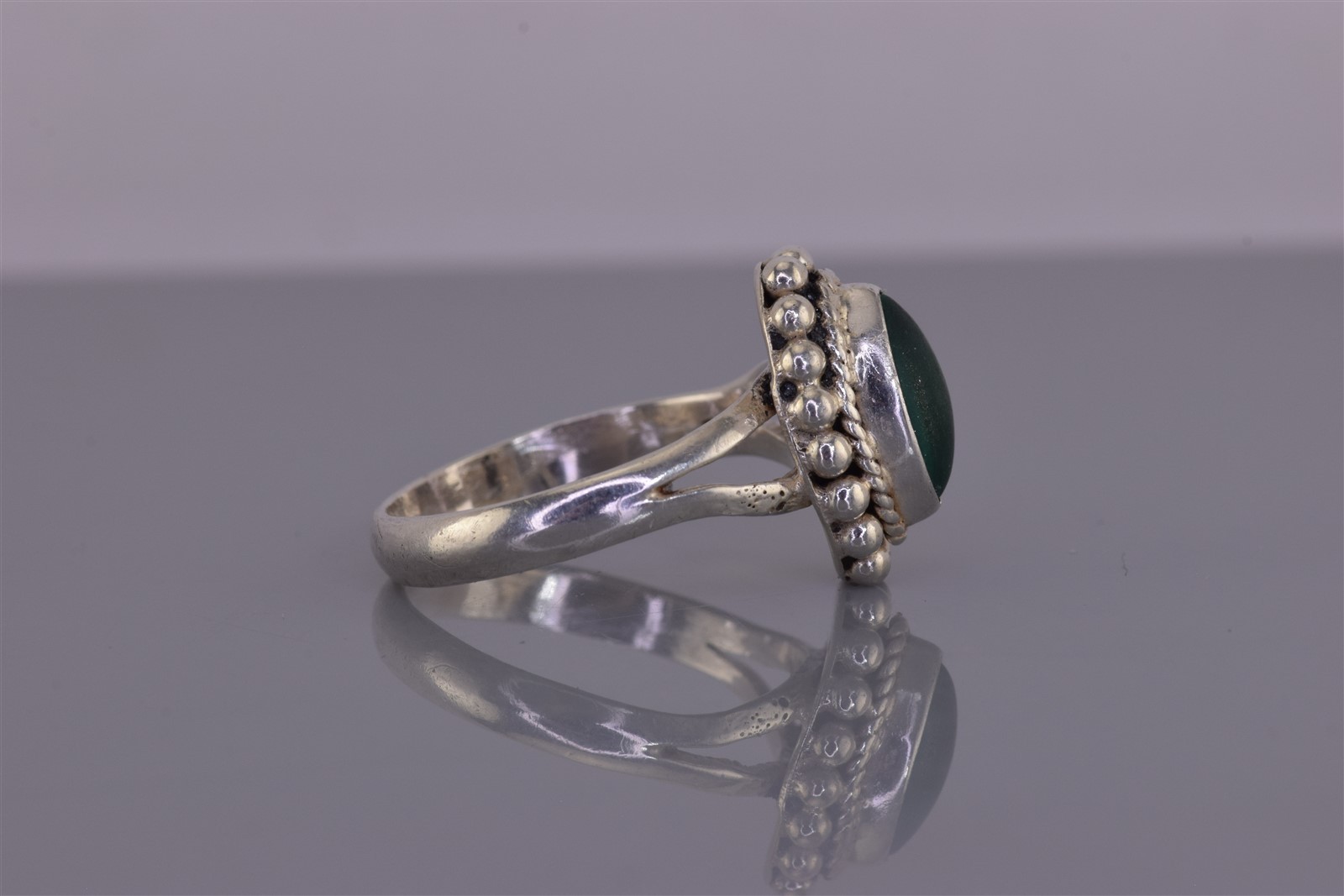 Sterling Silver Beaded Frame Green Malachite Split Band Ring 925 Sz: 8