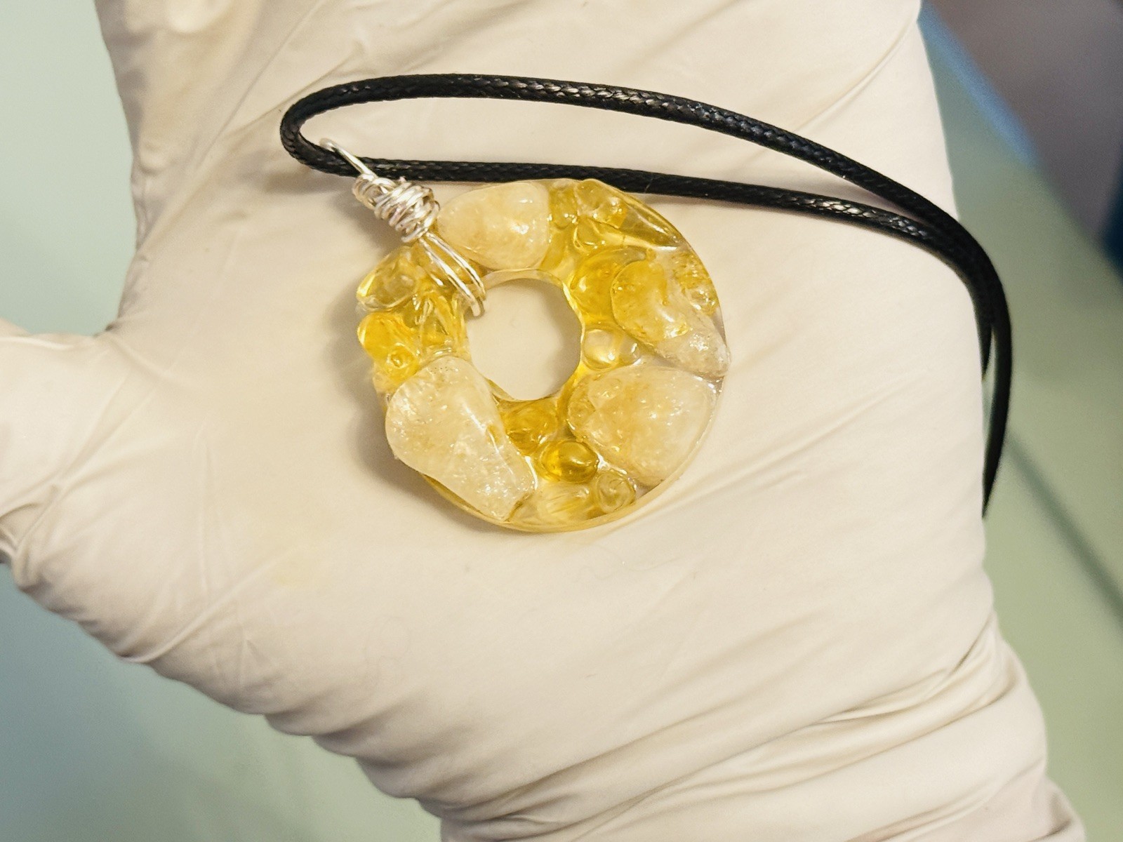 Citrine Necklace Pendant Crystal Donut 50mm Gemstone necklace leather 26in