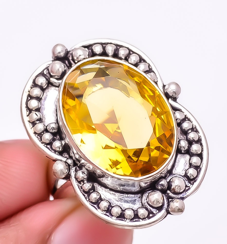 Aaa+++ Citrine Gemstone 925 Silver Plated Jewelry Ring s.7 F2584