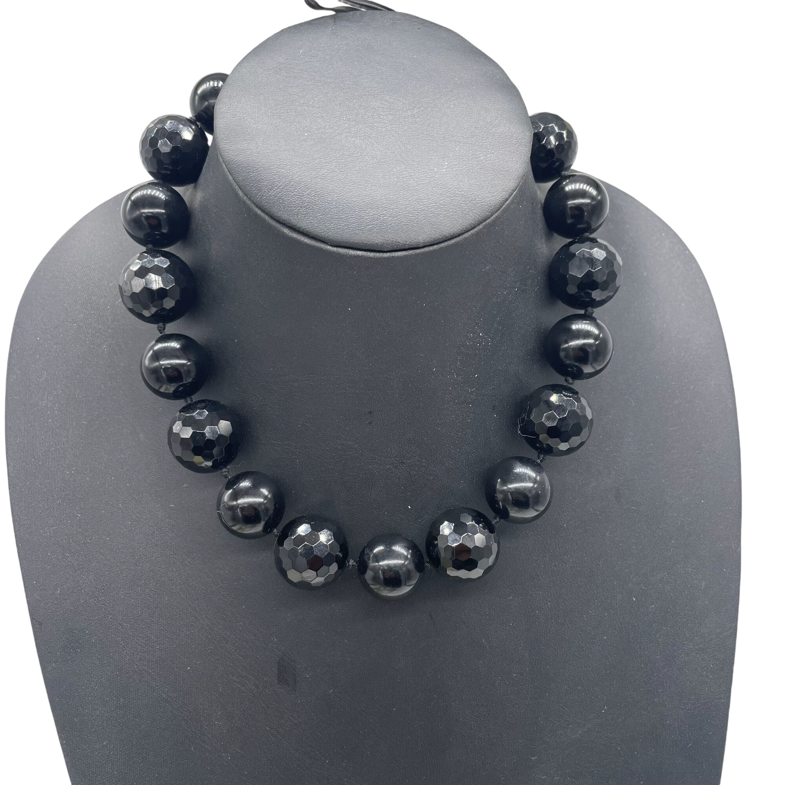 Black Chunky Ball Beaded Choker Necklace 16 to 18 Inches Classic Evening