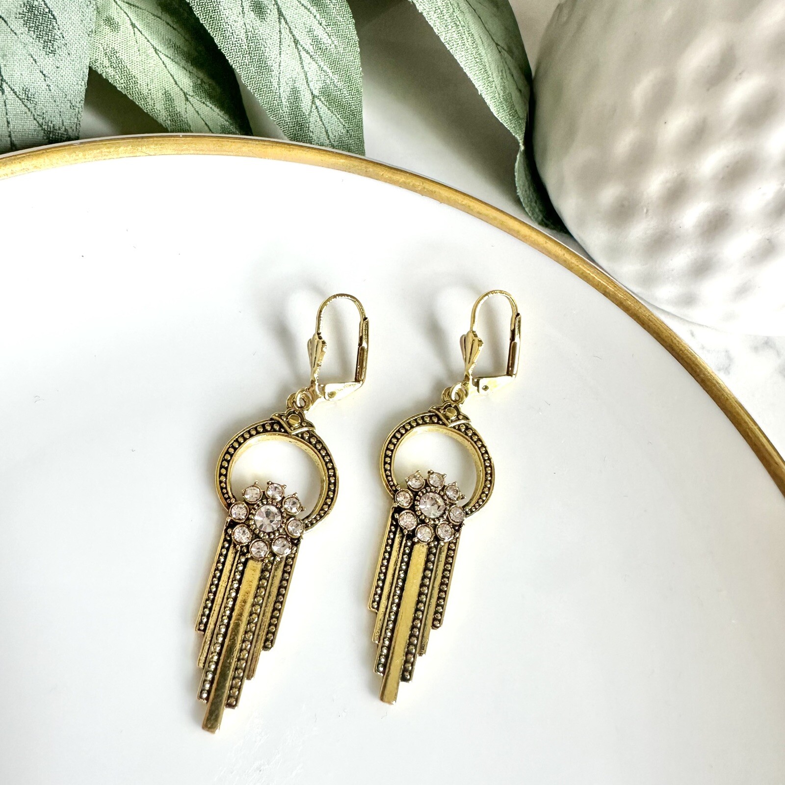 Gold Art Deco Earrings Victorian Dangle Bohemian Vintage Style Boho Jewelry NEW