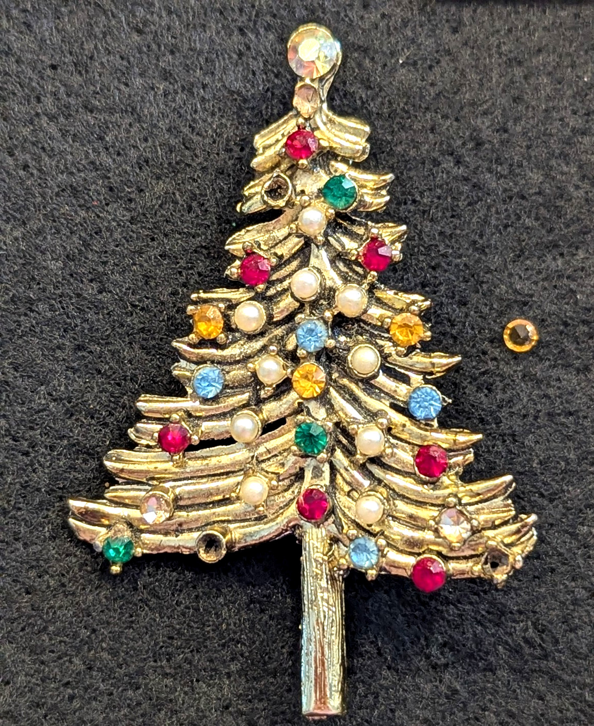 Christmas Tree Lot of 7 Vintage New Pin Brooch Repair As Is Missing Rhinestones