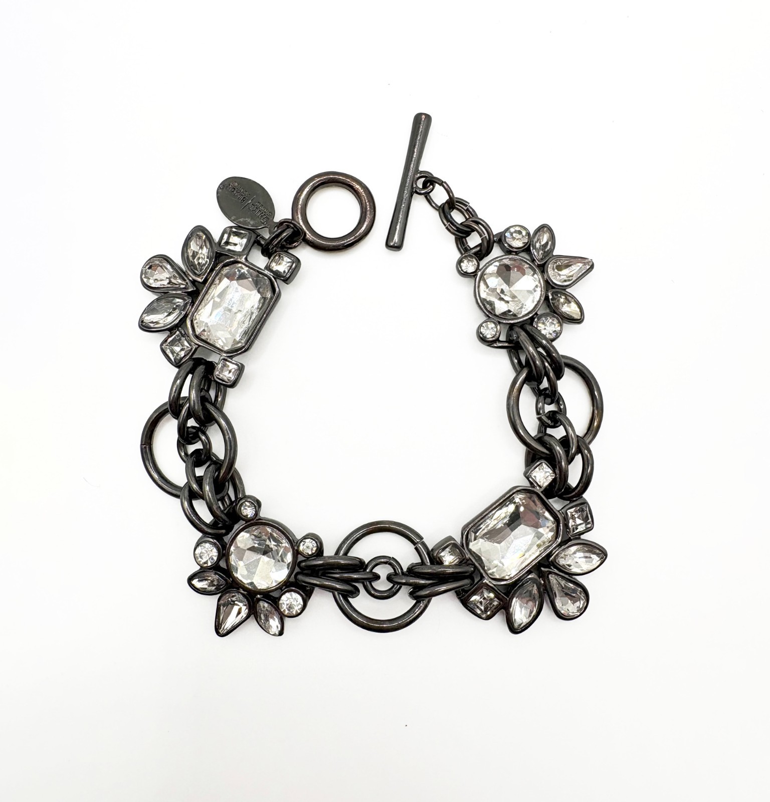 White House Black Market Rhinestone Bracelet Gunmetal Statement Toggle Bracelet