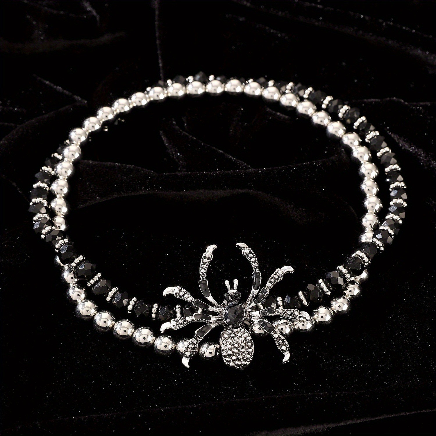 3Pcs Goth Spider Choker Women Punk Necklace Bracelet Ring Halloween Jewelry Set