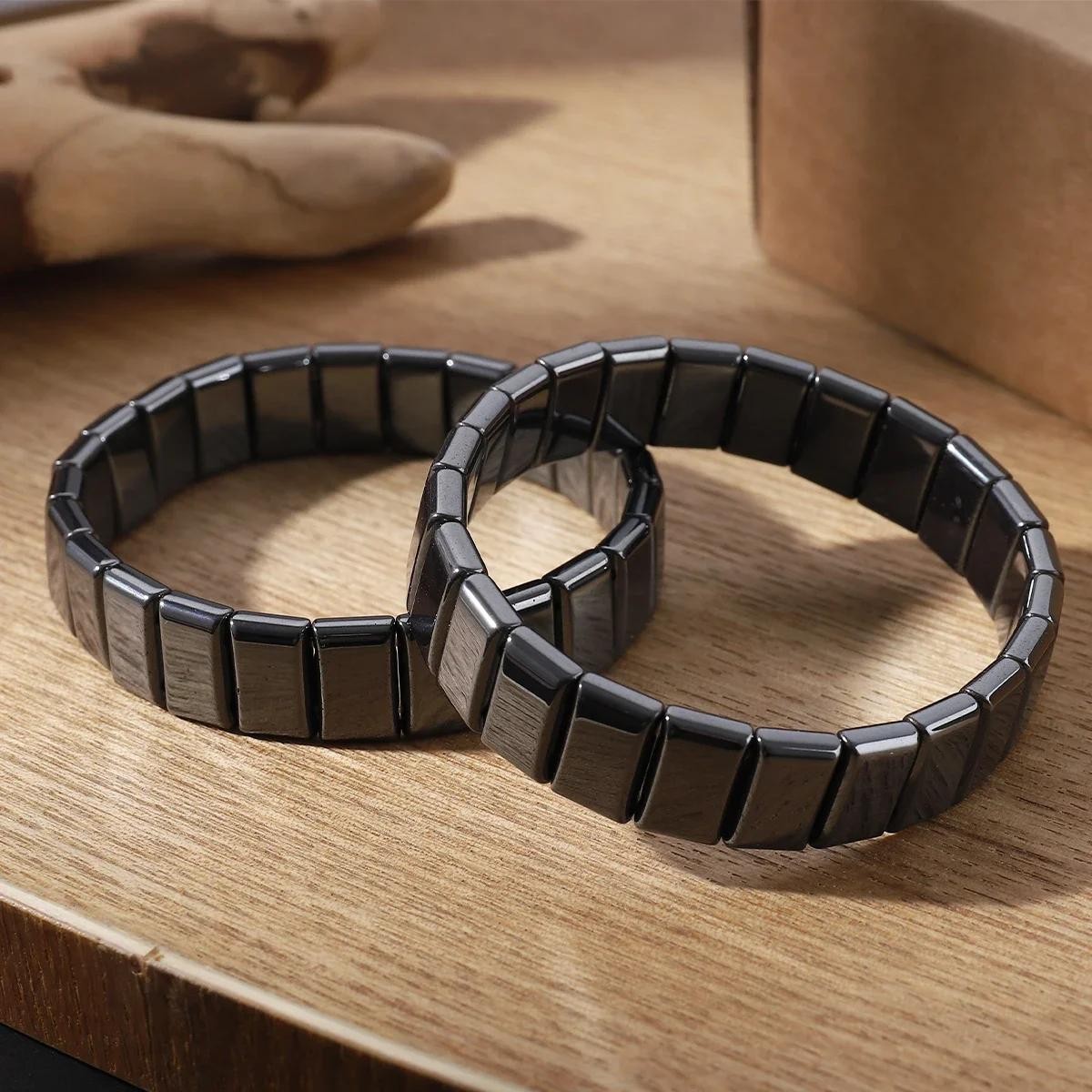 Unisex Bracelet Natural Hematite Stretch Grounding Healing Stone Gift Trendy