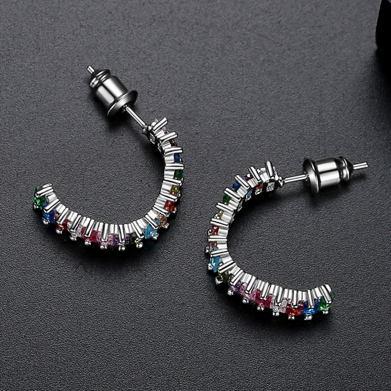 Brass Colored Zircon Earrings Simple And Fashionable Women’s Gold Plated Jewelry