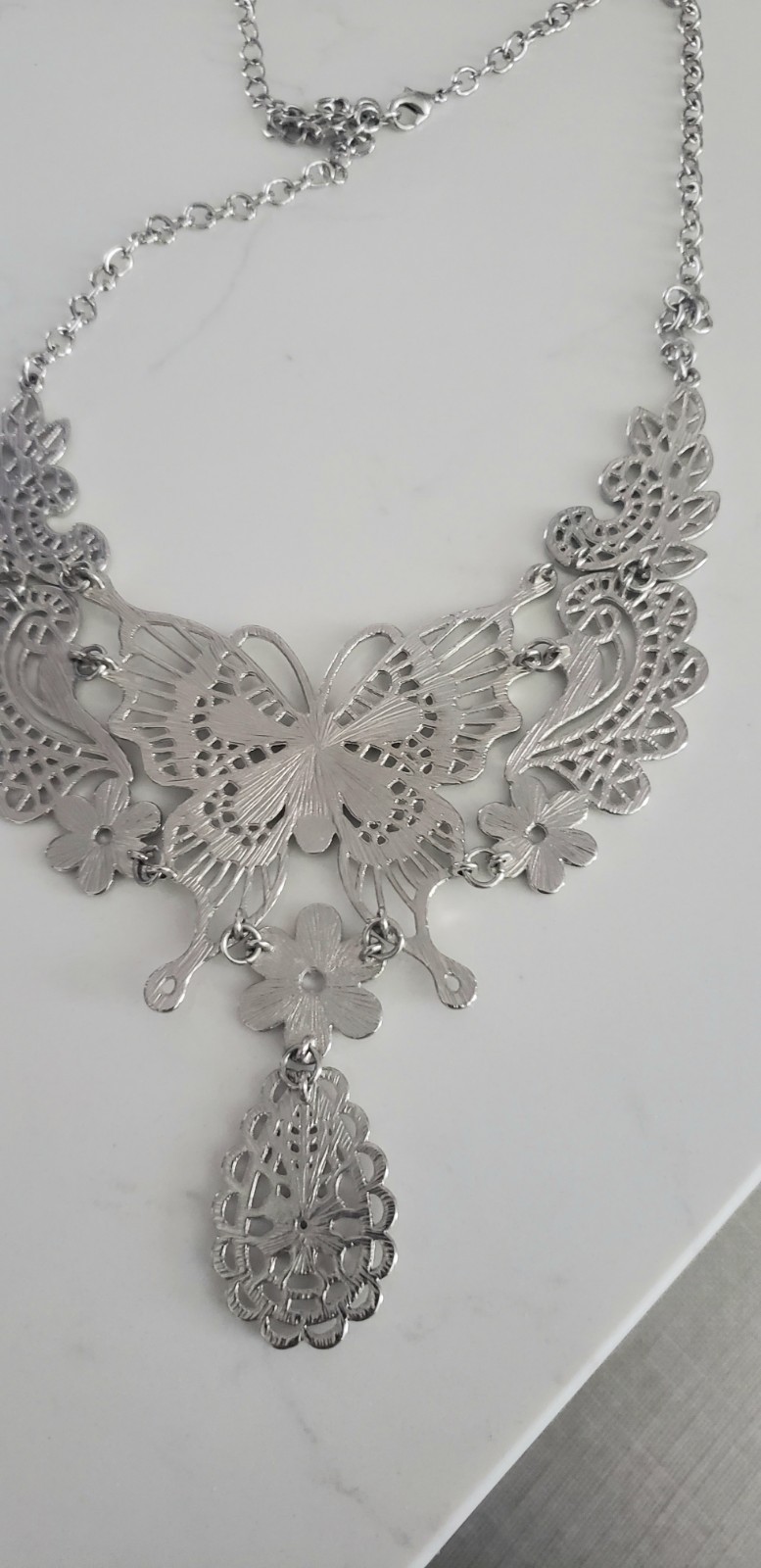 Oxidized Silver Statement Necklace – 14″ – 16″ – Vtg