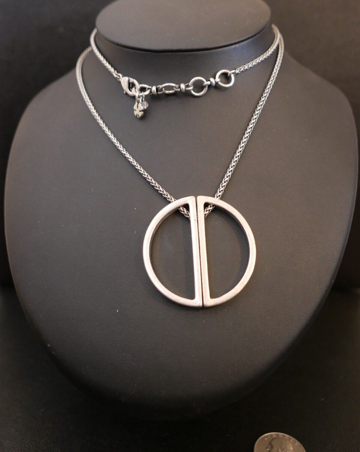 LUCKY BRAND SILVER TONE 2 Half CIRCLE PENDANT NECKLACE 27″ inch Chain !!!