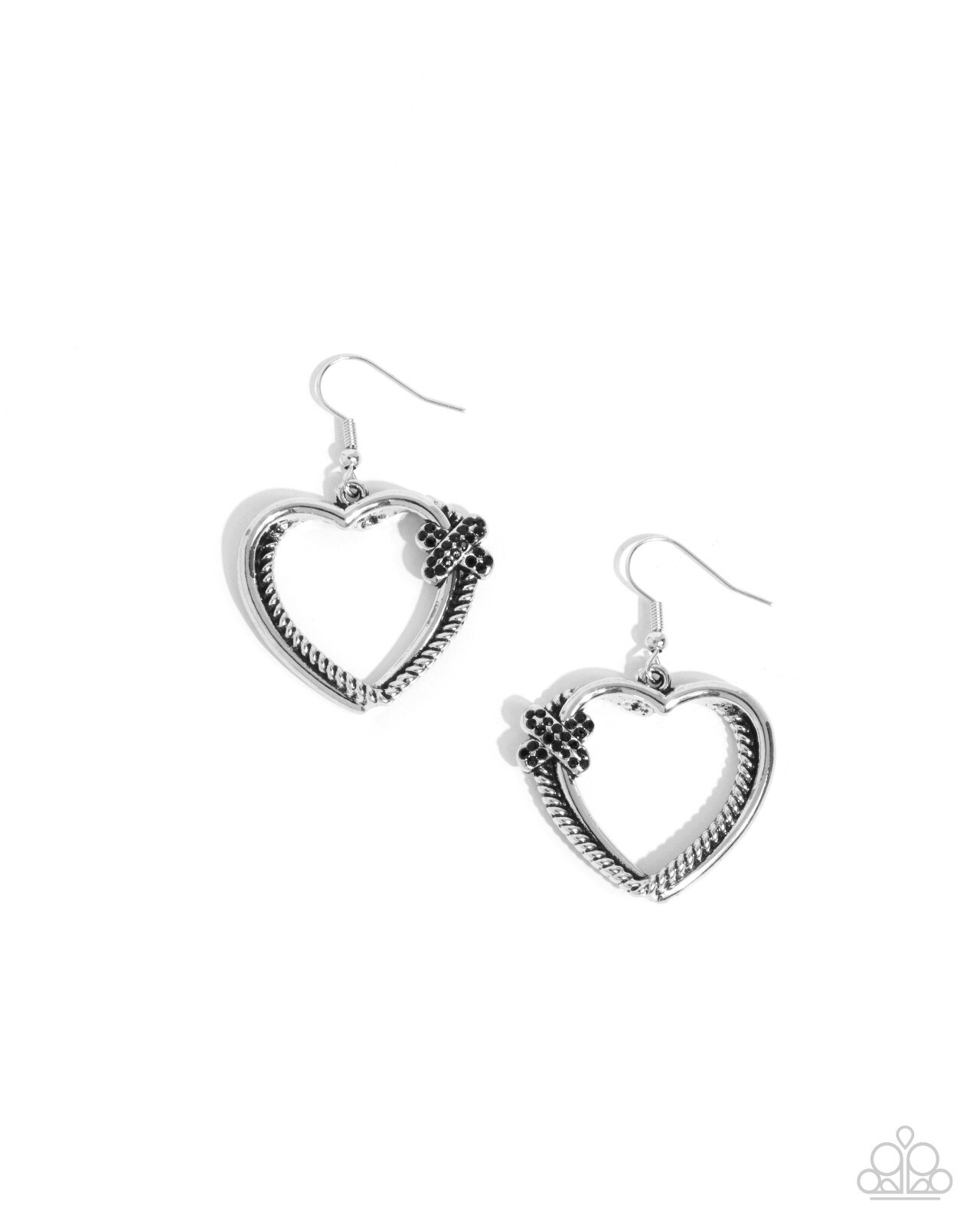 Paparazzi Crisscross Courtship – Black – Layered Silver Hearts – Black Rhineston