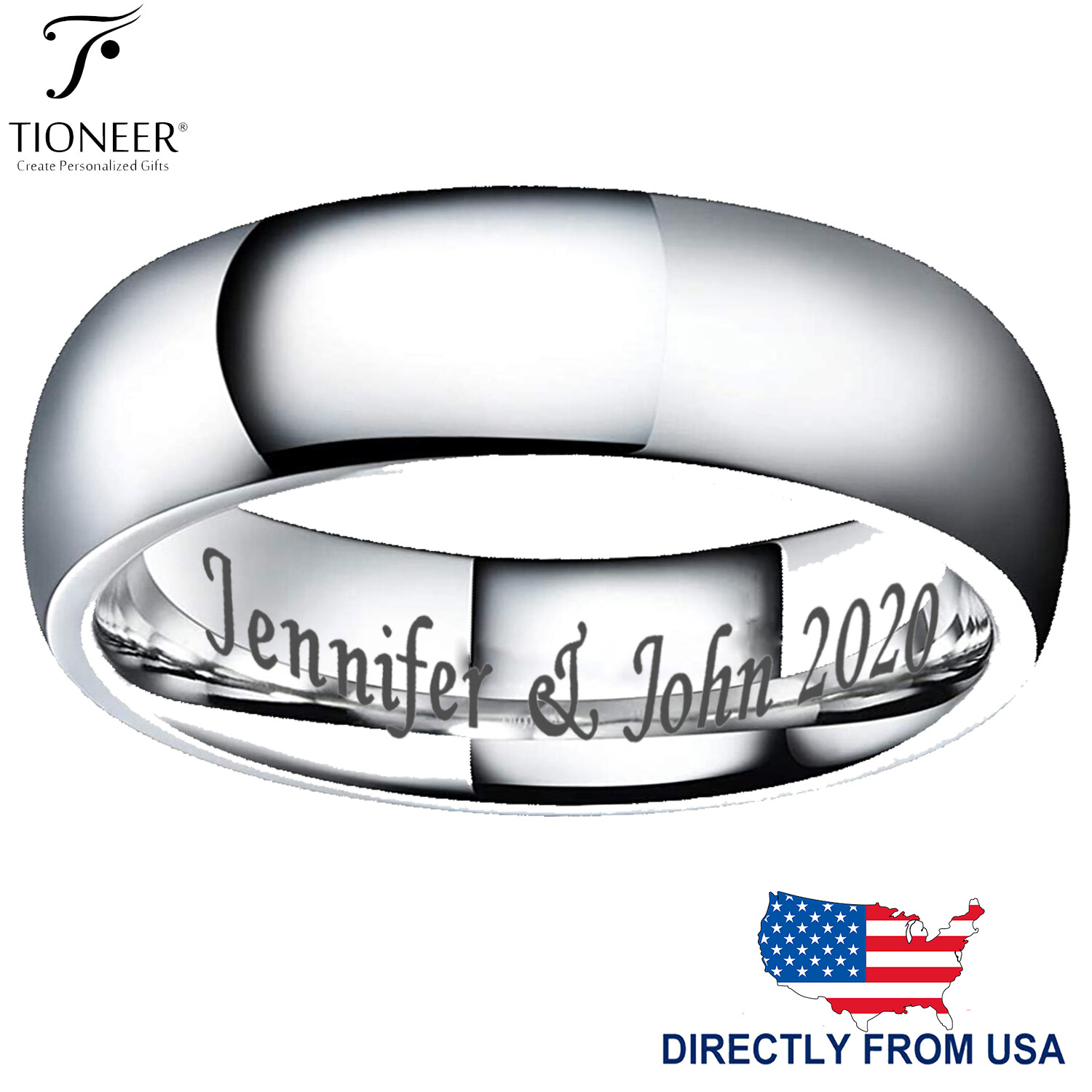 Tungsten Carbide Classic Polished Plain Dome Wedding Band Ring 8MM FREE ENGRAVE