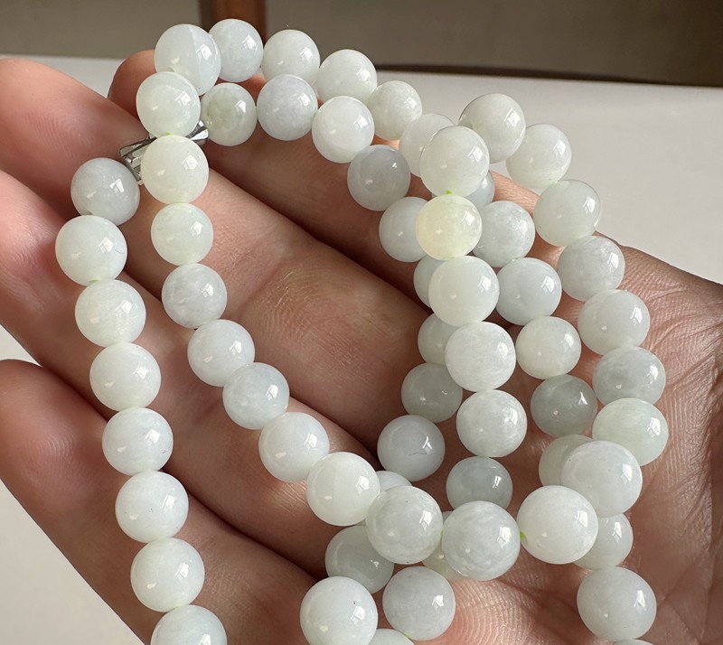 Natural Grade A White Lilac Burmese Jade Jadeite Necklace 7.8mm beads 21inch
