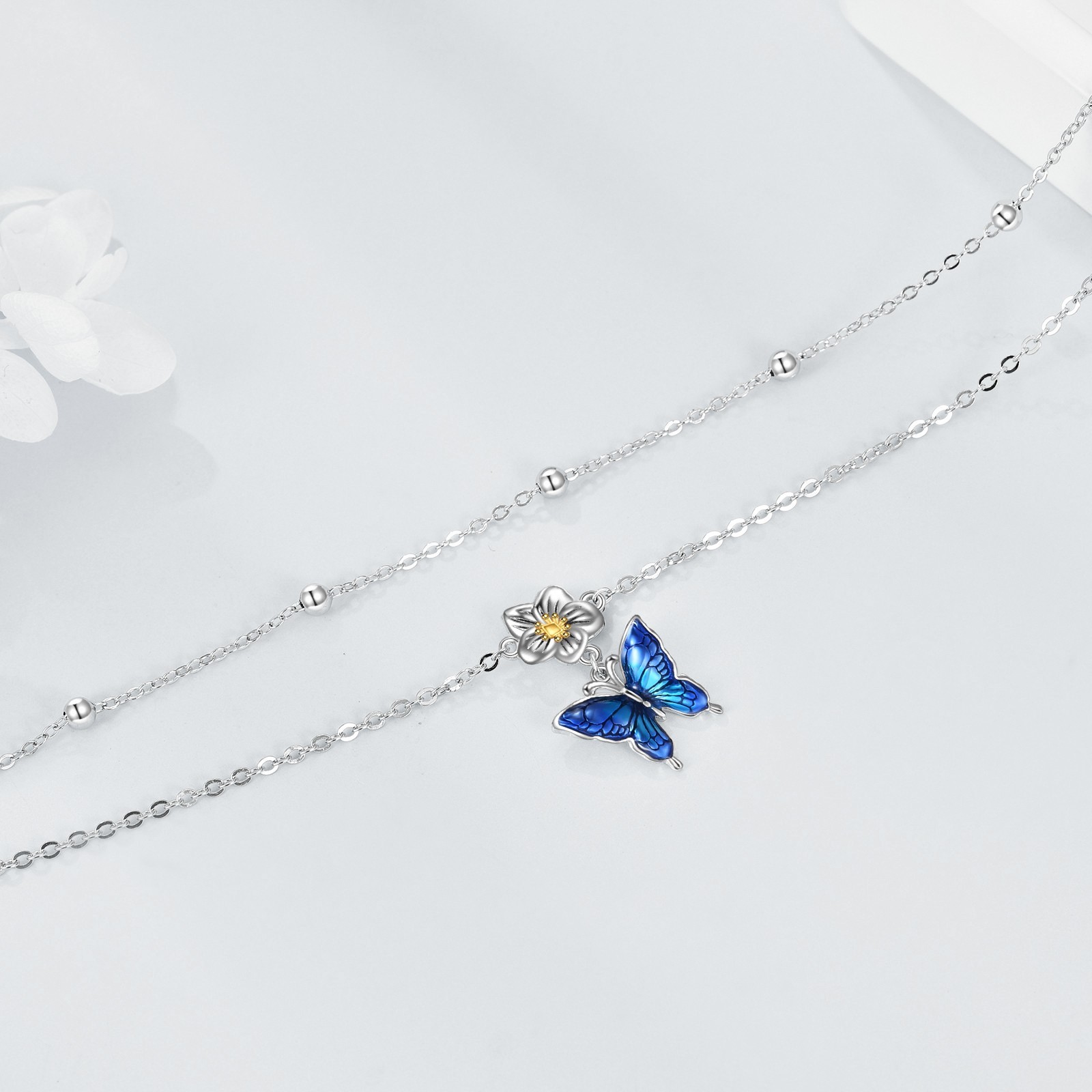 Butterfly Anklet Gifts for Women Sterling Silver Layered Chain Butterfly Ankle