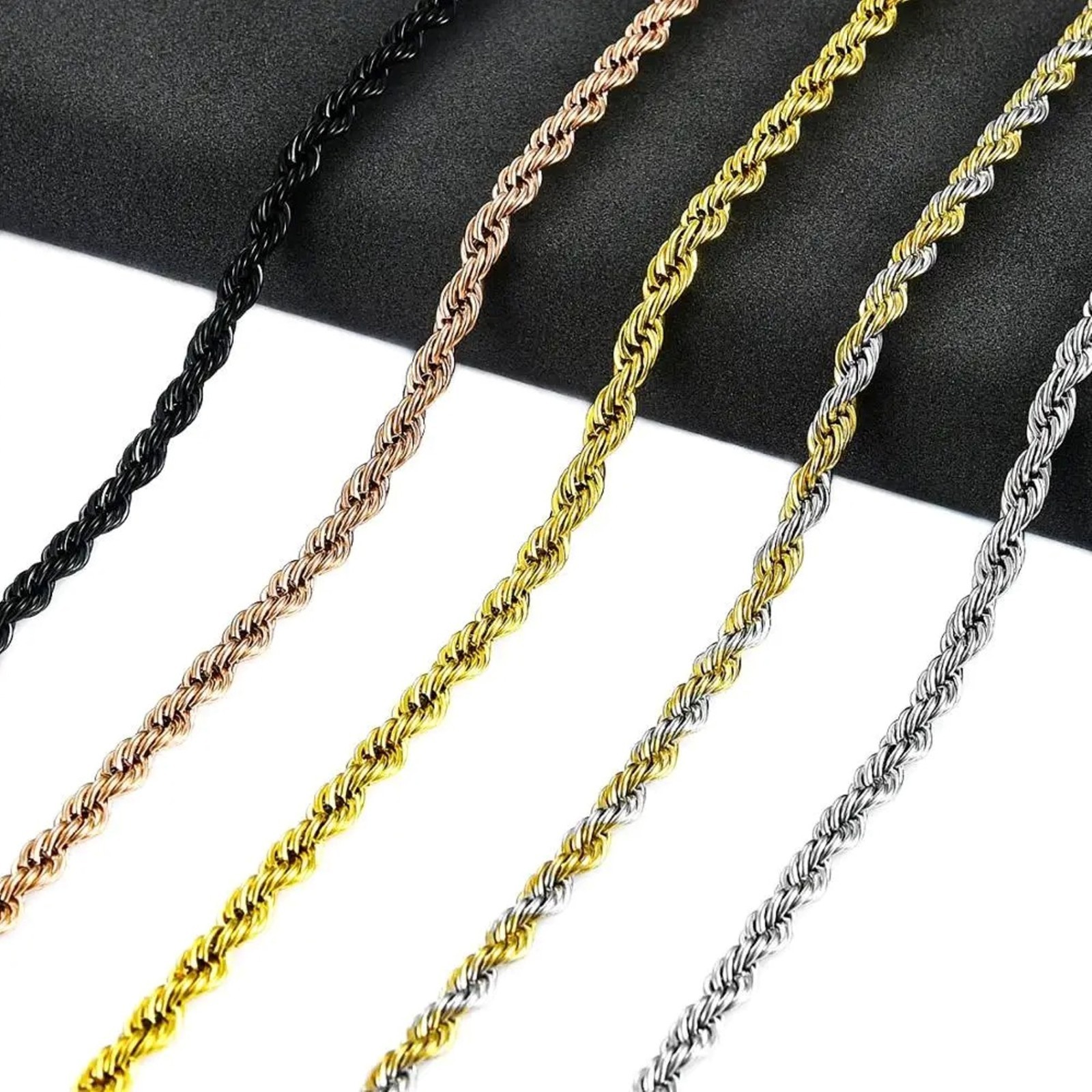 Rope chain necklace for men and women, stainless steel, 16/ 30 in, 2/3/4/5/6mm