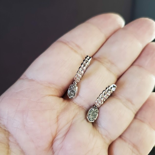Kendra Scott Emelie Rhodium Plated Huggie Hoop Earrings Platinum Drusy Charm