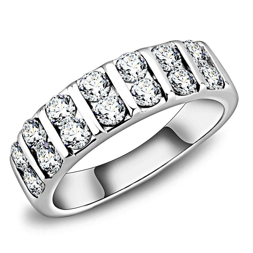 TK3504 – High polished (no plating) Stainless Steel Ring with AAA Grade CZ in