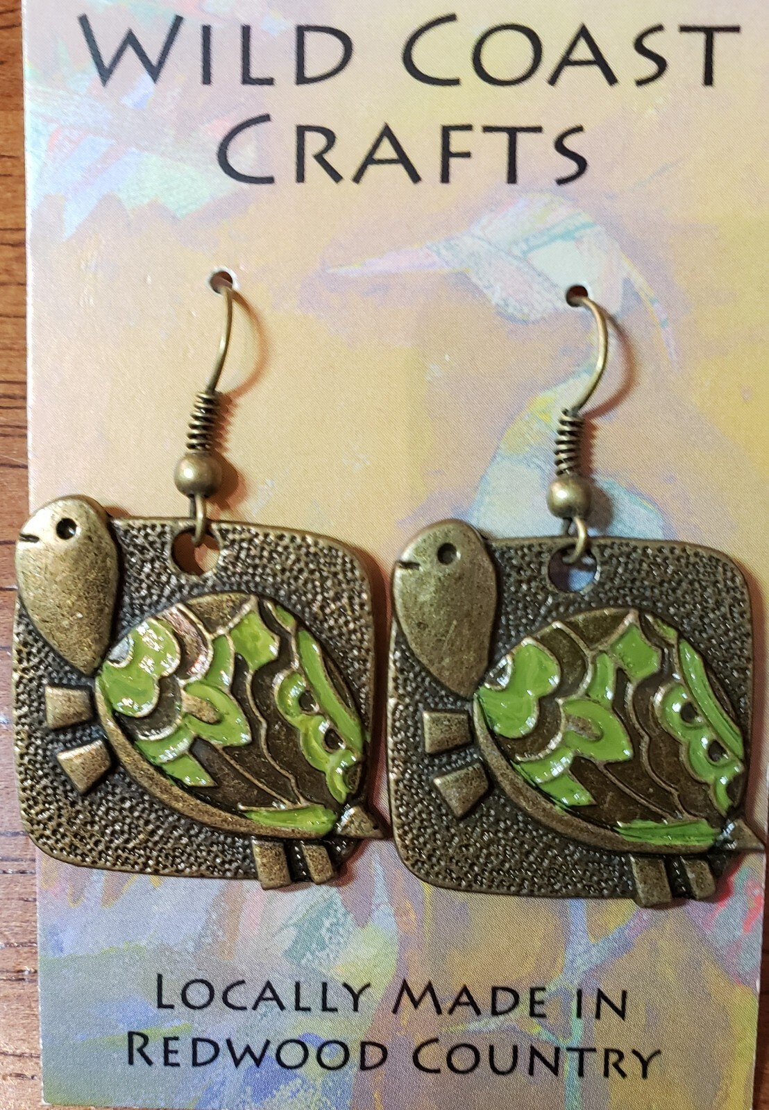 Bronze and Hand Painted Shell Turtle Earrings