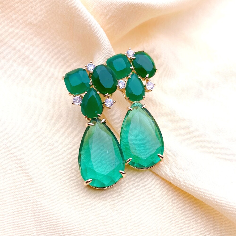 13x21mm Green Crystal Clear Cz Dangle Stud Earrings Fashion Jewelry