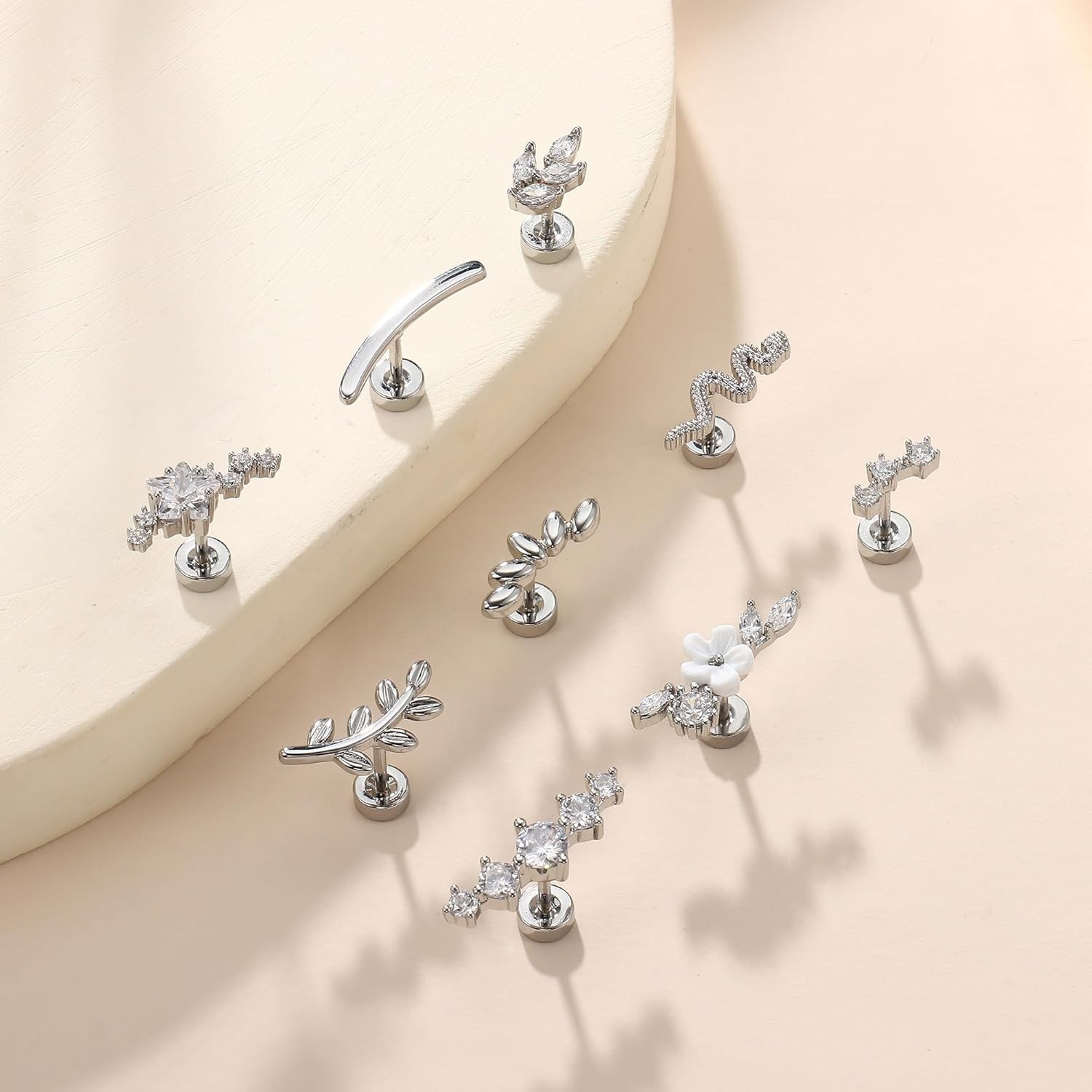 9Pcs Flat Back Cartilage Earrings for Women Trendy 16G Tragus Conch Helix Pie…