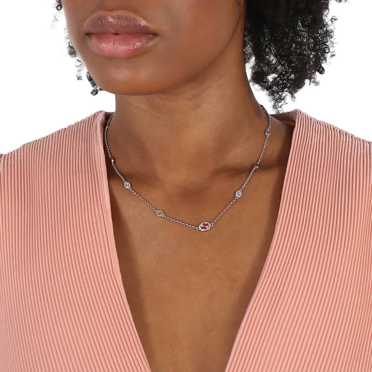 Gucci Sterling Silver Interlocking G Multicoloured Enamel Necklace –