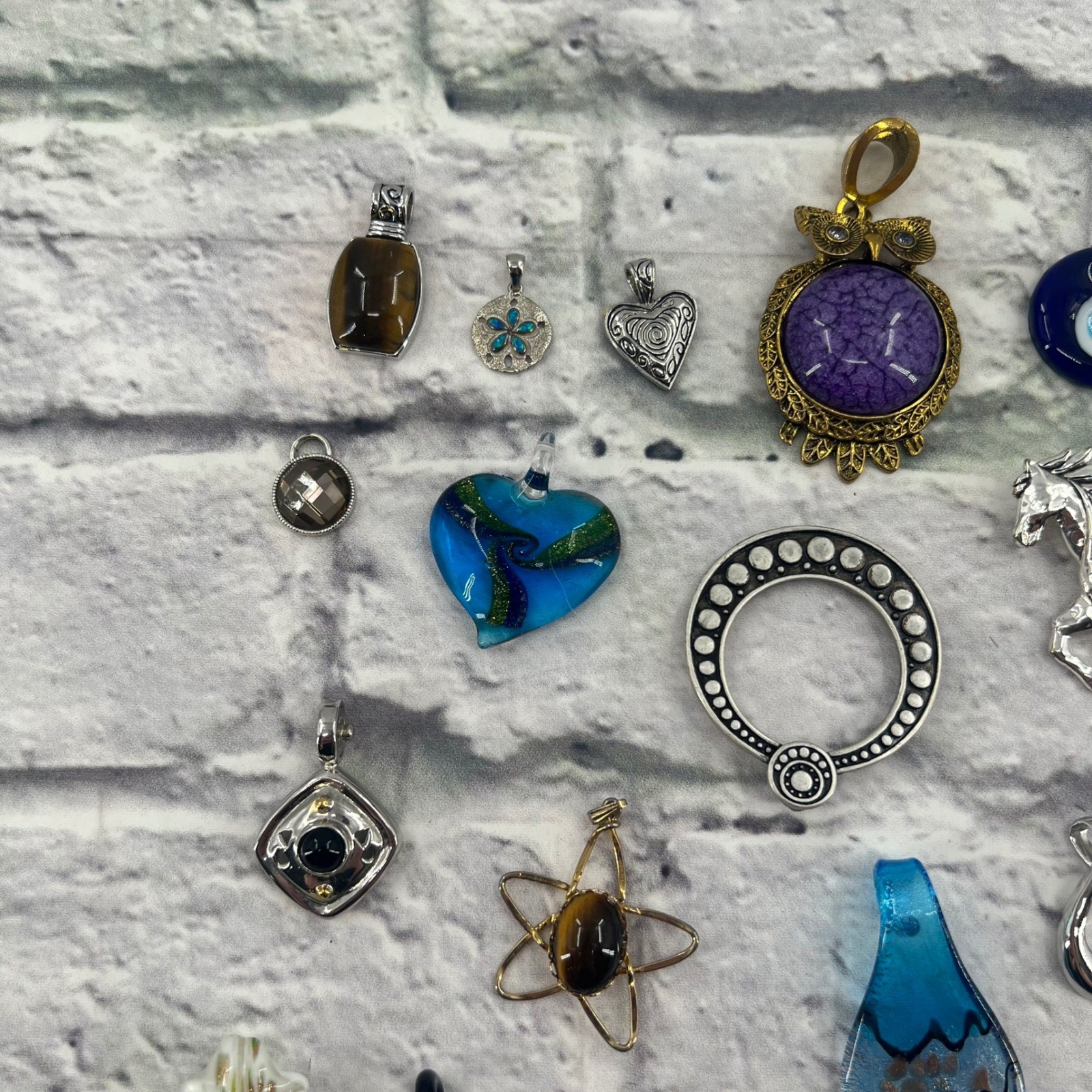 Assorted 24pc Necklace Pendant Lot Glass Crystal Turquoise Owl Evil Eye Horse