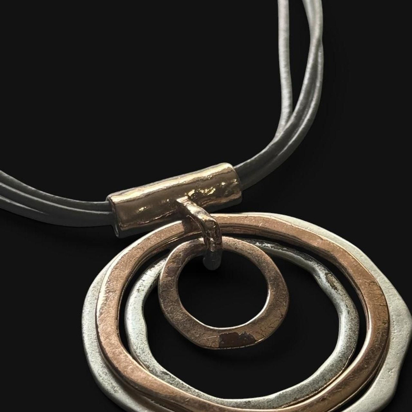 Mixed Metal Circle Pendant on Cord Necklace