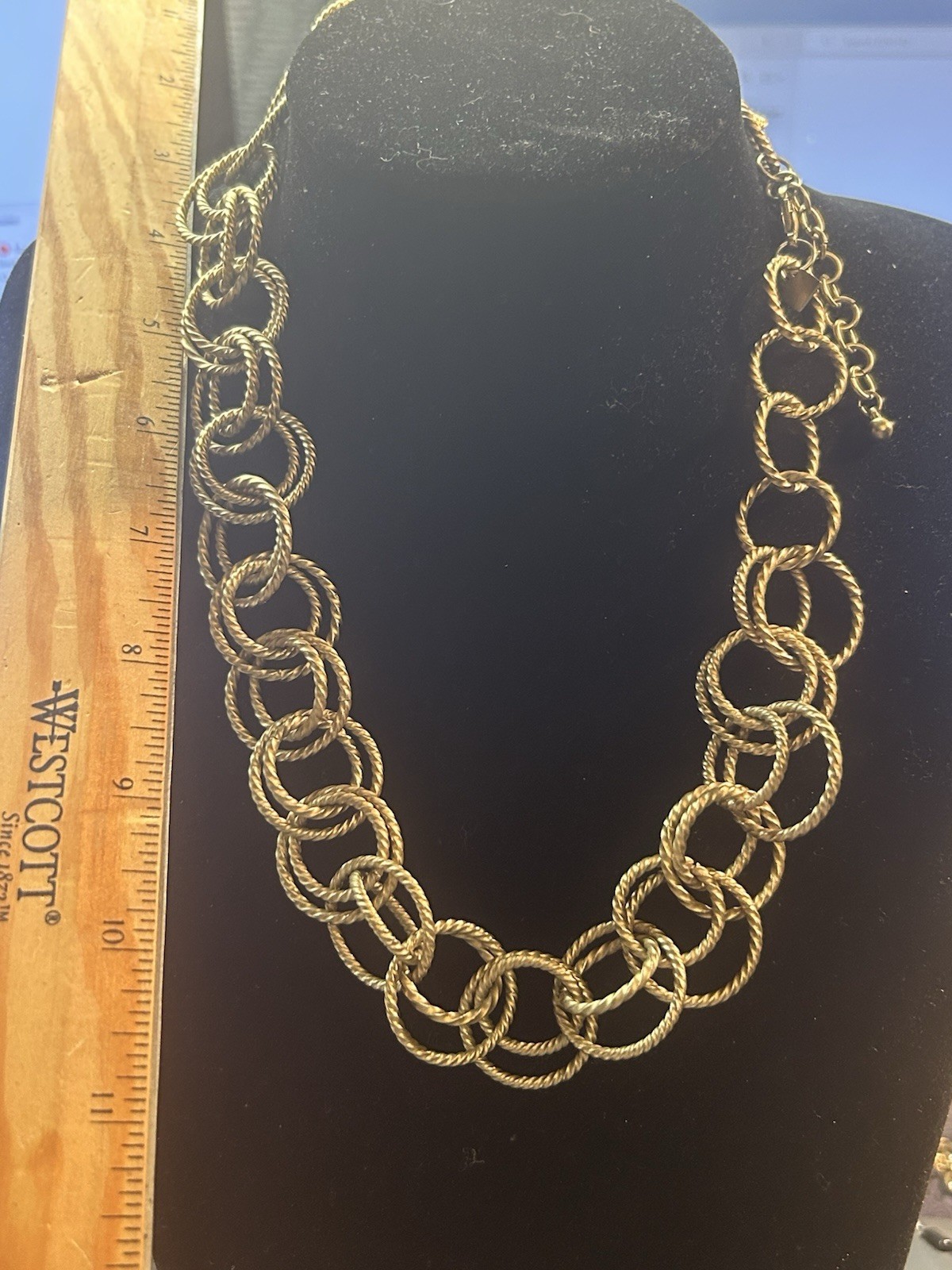 Banana Republic Double Link Statement Necklace Brushed Gold Textured Chain 18″