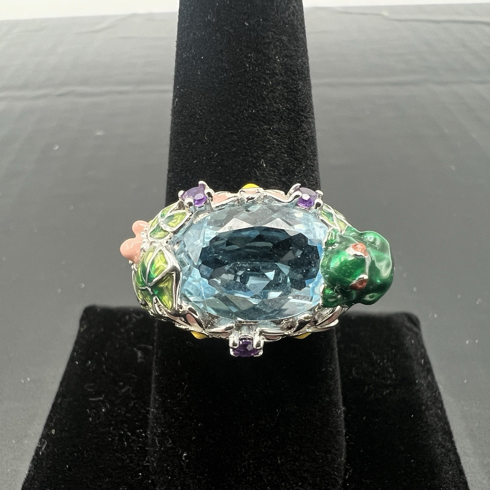Ross Simons Sterling Silver Frog Pond Ring Blue Topaz Amethyst Enamel Size 9