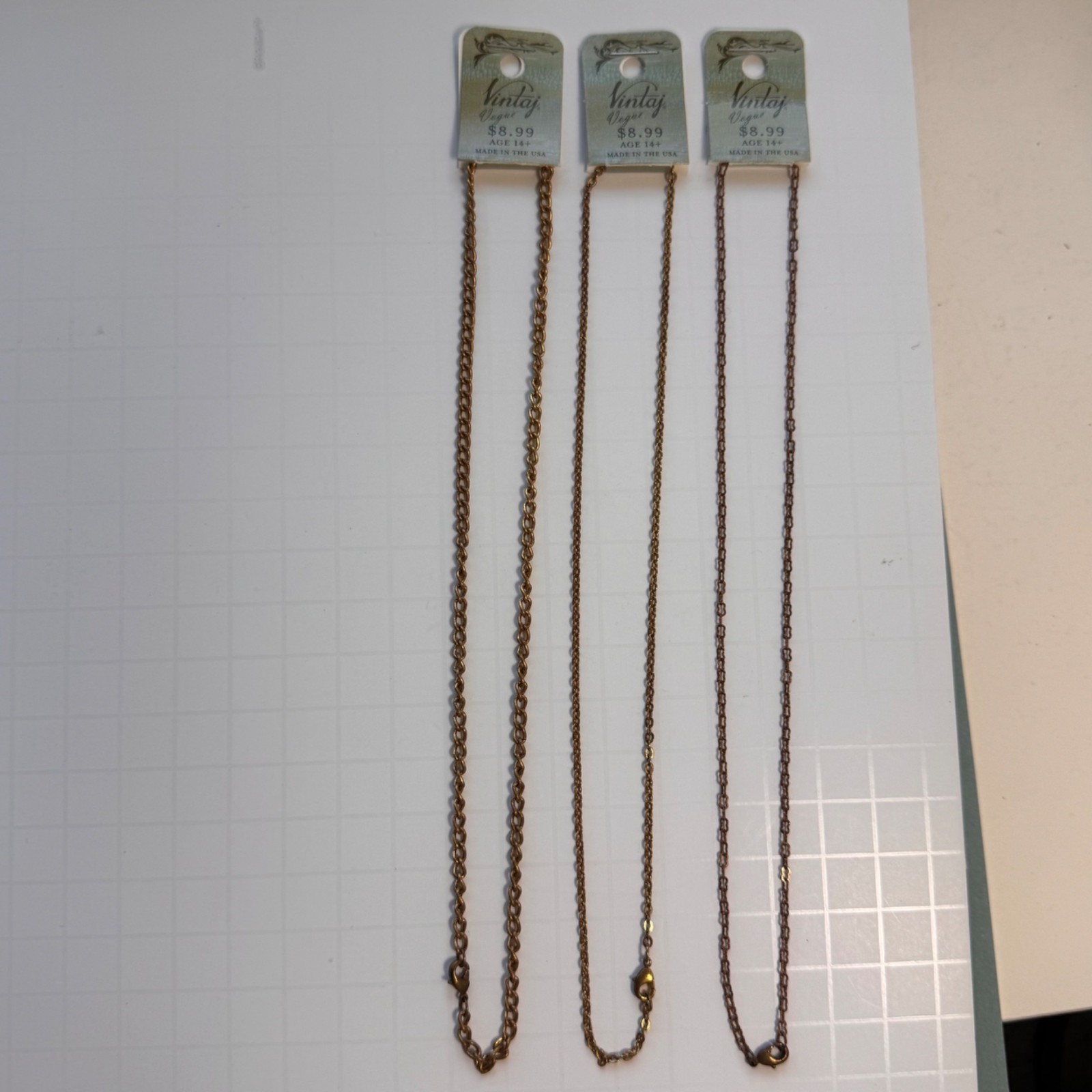 Solid Brass 18-Inch Necklace Jewlery Lot of 3 Vintaj Vogue Brass Co USA NWT New