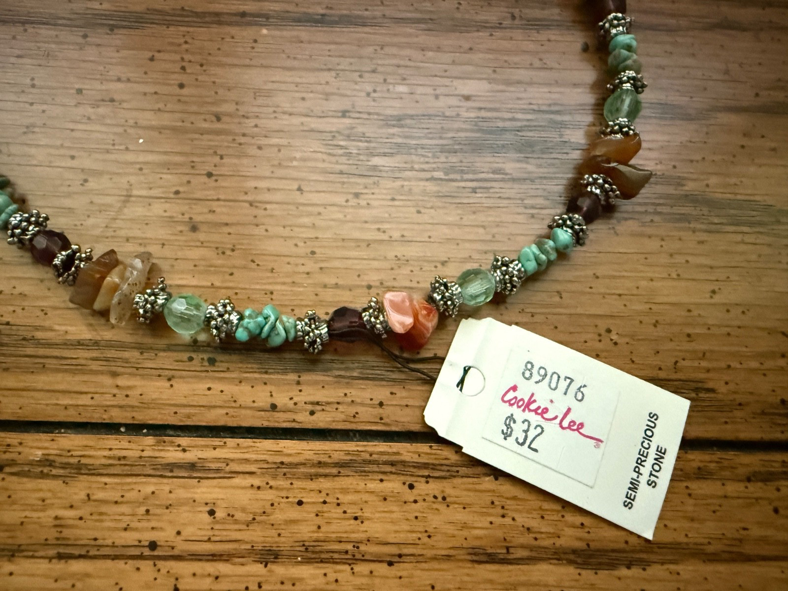Cookie Lee Vintage Multi Color Beaded Semi Precious Stone Necklace 16″ $32 NWT