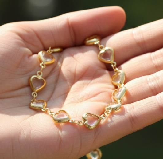 18K Gold Plated CZ Heart Anklet | Elegant Cubic Zirconia Designer Foot Jewelry