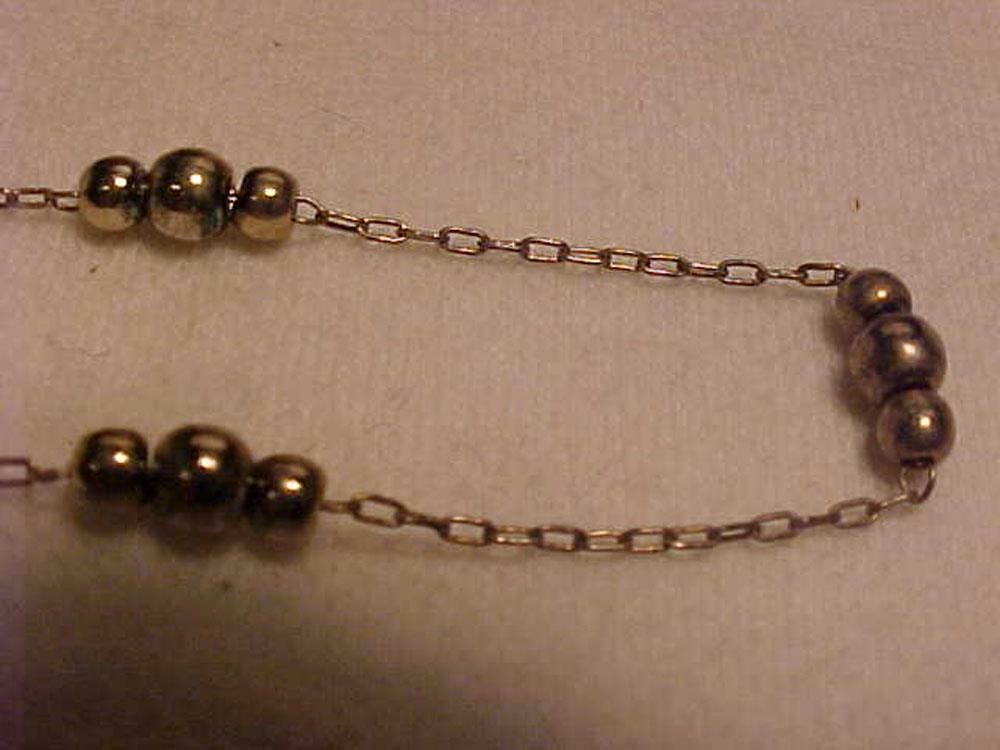 Ankle Bracelet Silver Beaded Anklet Triple Beaded Fine Mariner Chain 9-1/4″