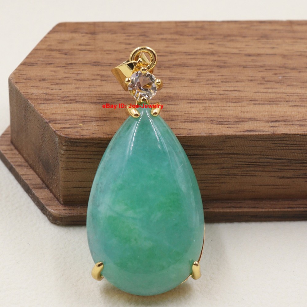 Gold Plated Alloy Heated Green Jade Pear Pendant Best Gift 38mm H