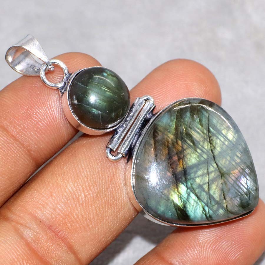 Fiery Labradorite 925 Silver Plated Pendant 2.2″ Promise Gift Fashion Sale GW