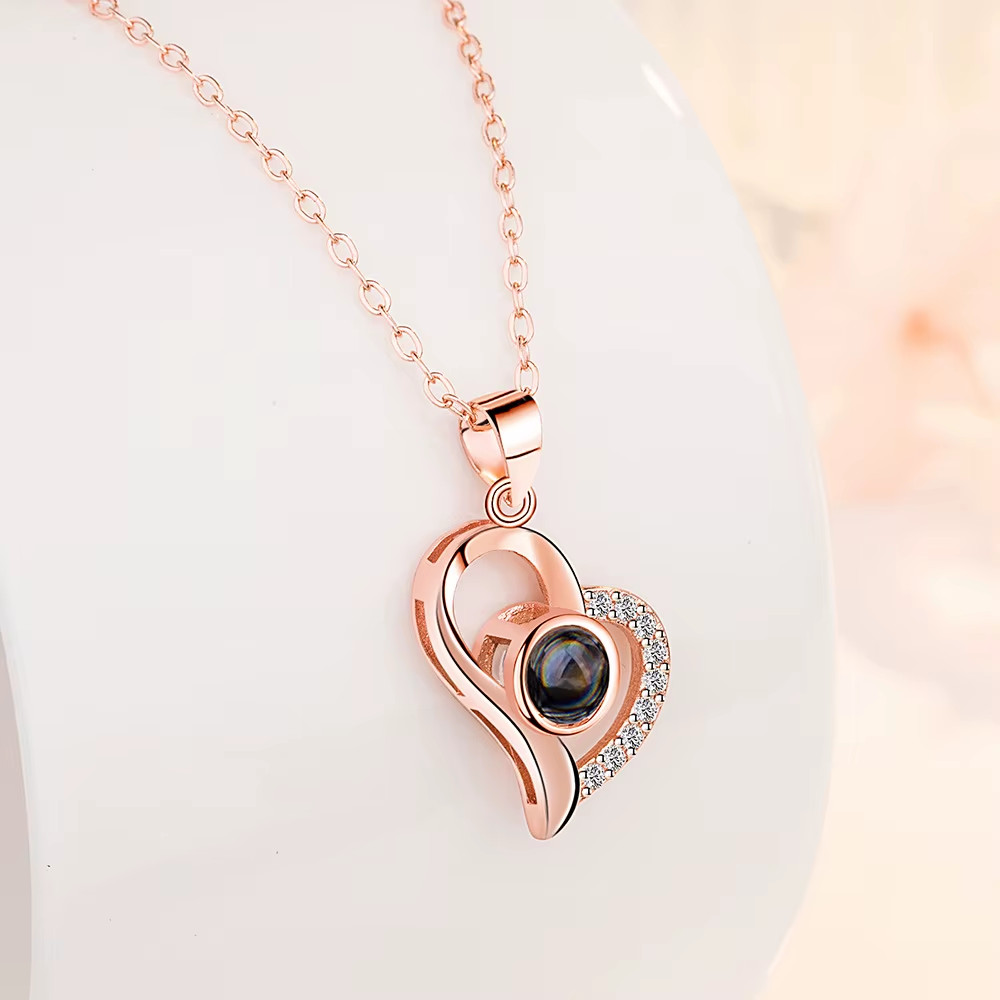 925 Sterling Silver Fashion 100 Languages I Love You Projection Stone Love Zirco