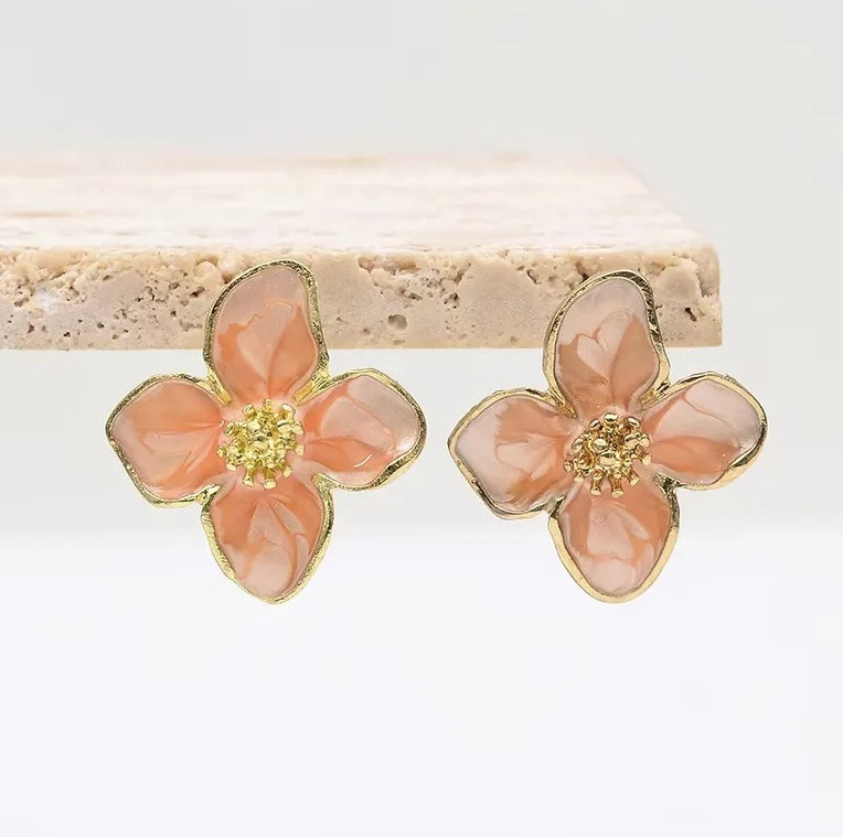 1pair Acrylic Camellia Flower Stud Earrings Women Party Jewelry – NEW