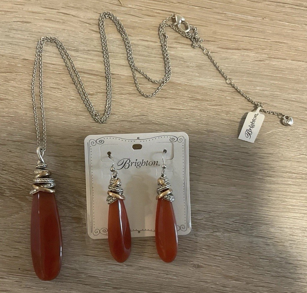 BOHO BRIGHTON NWT NEPTUNE’S RINGS PYRAMID CARNELIAN NECKLACE EARRINGS SET RP$196