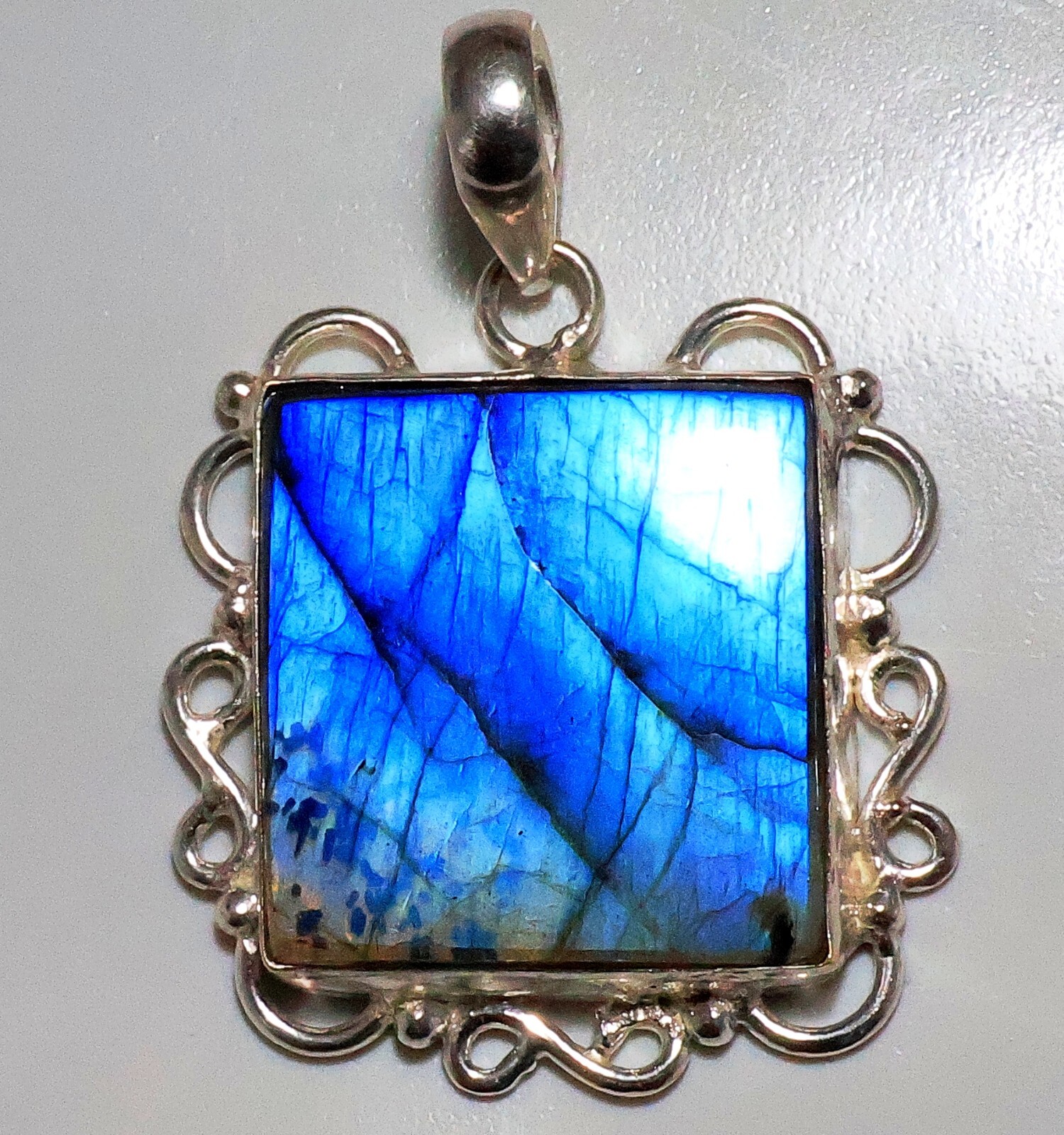 925 Silver Plated Blue Fire Labradorite Pendant Jewelry Size 1.60″ QB-67