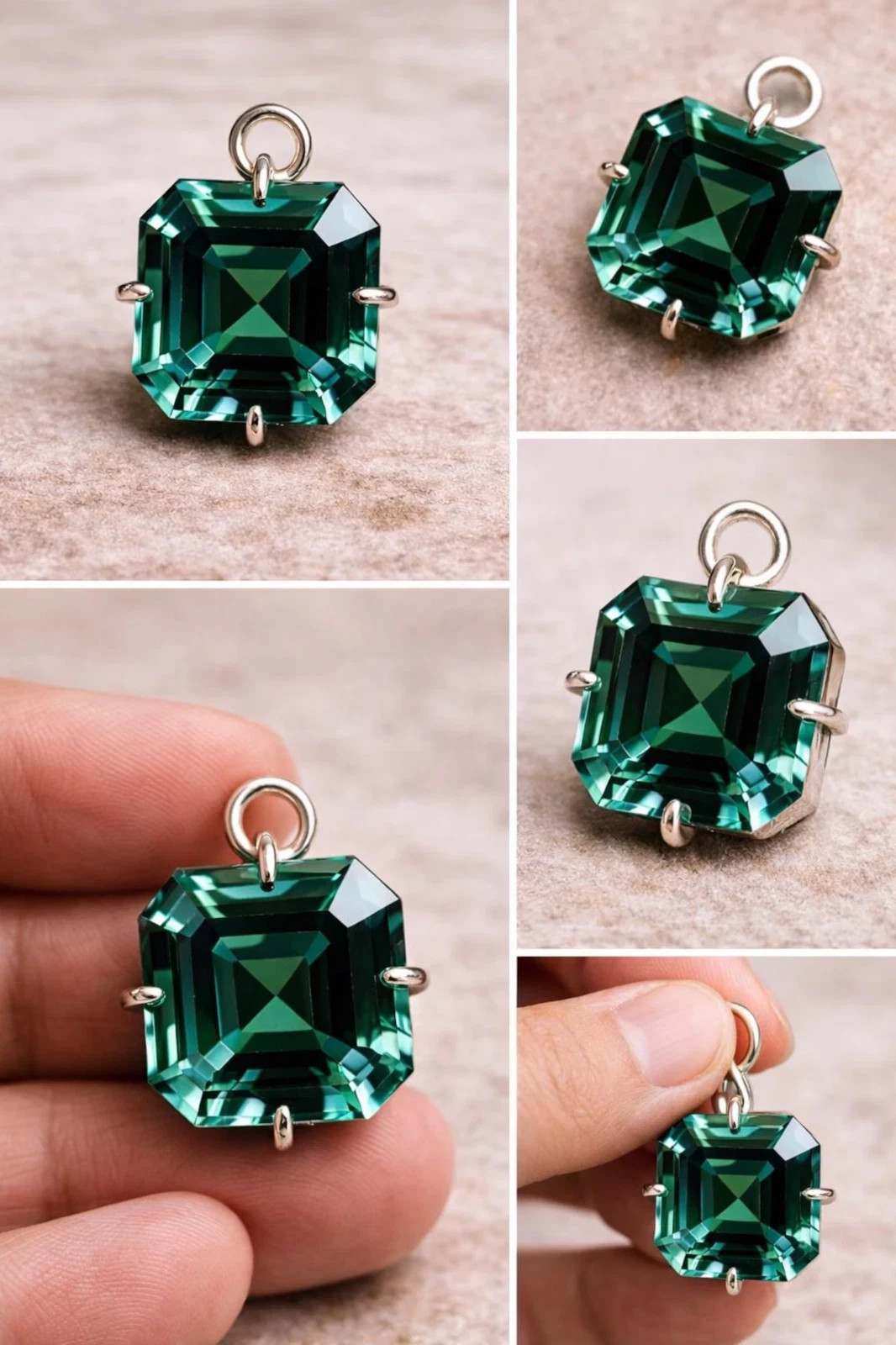 Natural Green Sapphire Pendant Asscher Cut 35.80 CT 925 Sterling Silver Gemstone